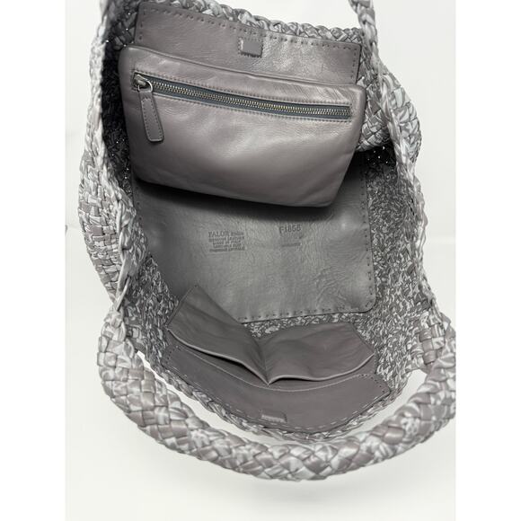 Falor Italia Leather Handwoven Italian Large Tote Shoulder Bag Gray Speck Braid - Picture 6 of 9